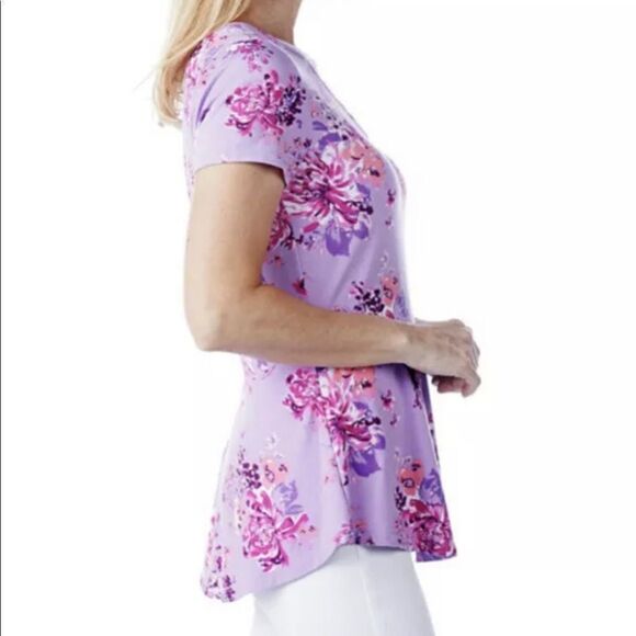 Isaac Mizrahi Live! Keyhole Floral Printed Knit Peplum Top - Picture 2 of 5